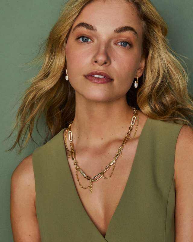 Bailey Gold Pave Convertible Statement Necklace in White CZ image number 6.0